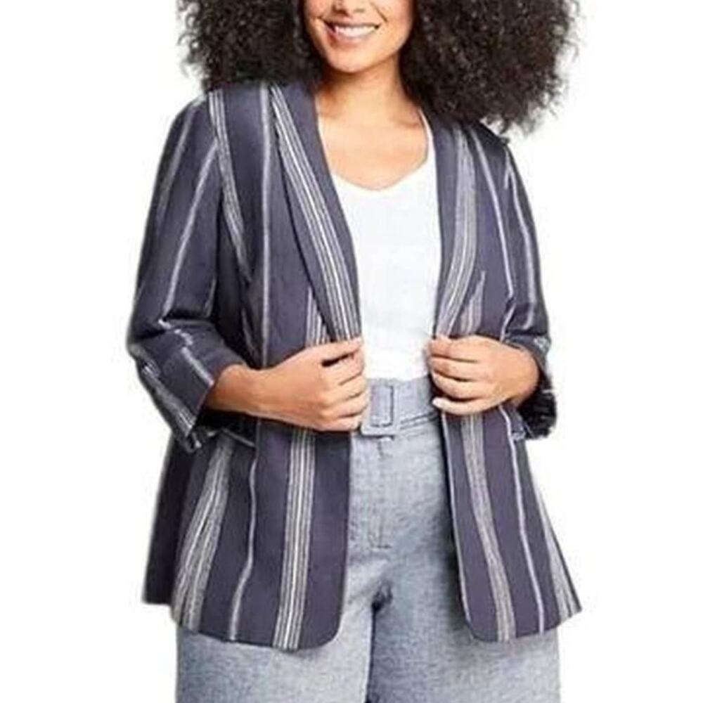 Lane Bryant Womens Striped Linen The Bryant Blazer Plus Size 26 Career Corp Blue
